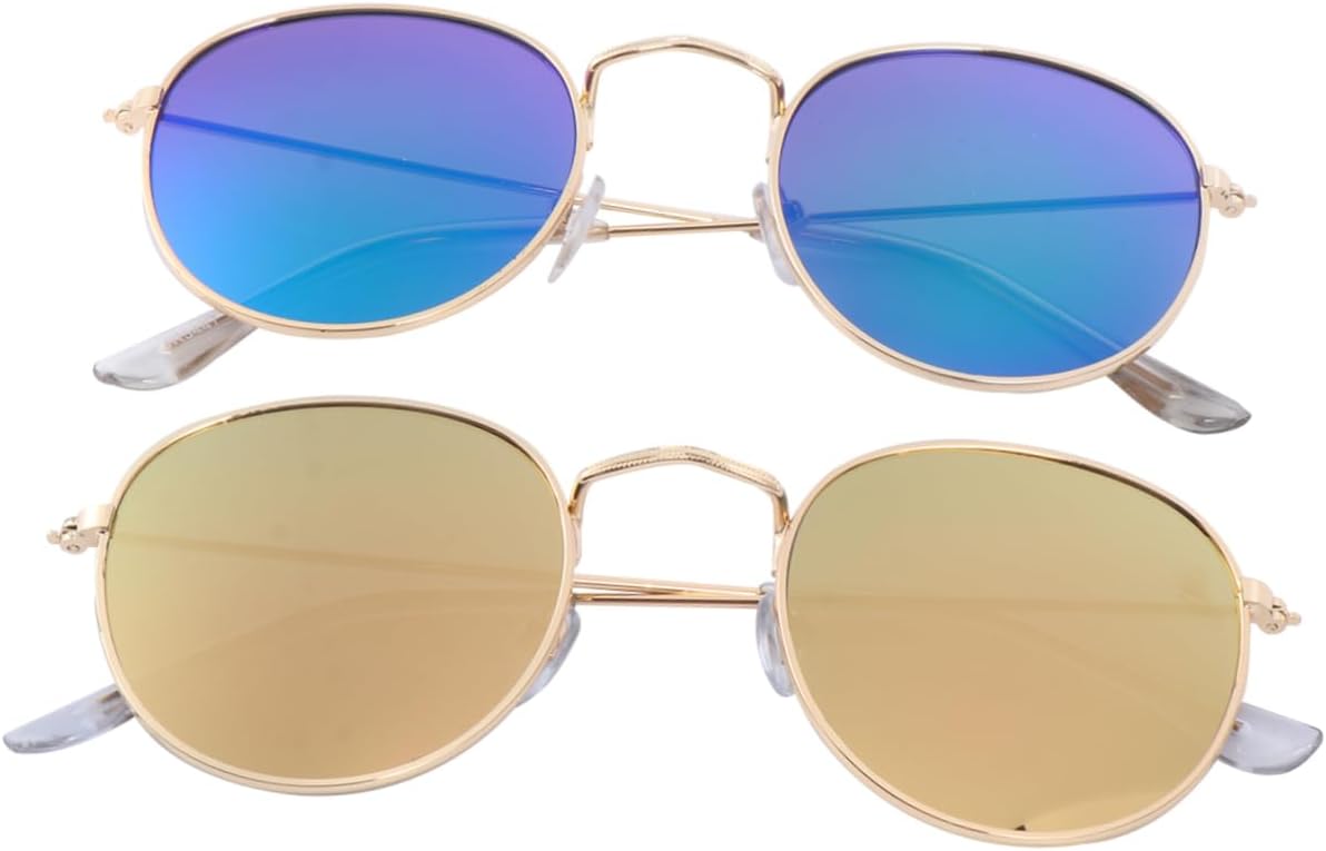 

Veemoon 2 шт. Ретро круглые солнцезащитные очки в оправе для женщин, модные очки, стильные очки с защитной пленкой, Assorted color Metal Sunglasses - Size: About 13 x 4