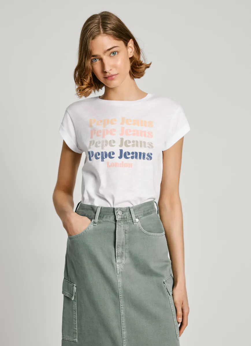 

Женская футболка с коротким рукавом и принтом логотипа Pepe Jeans, белый