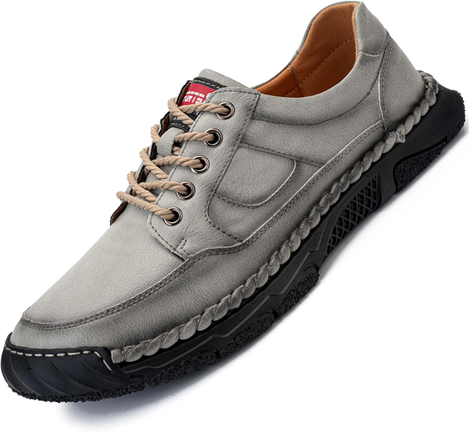 

Мужские премиальные кожаные кроссовки, повседневная кожаная обувь, ручная прошивка, защита носка, обувь для ходьбы, обувь для вождения, кроссовки, удобные, мягкие, противоскользящие Vtiao, серый