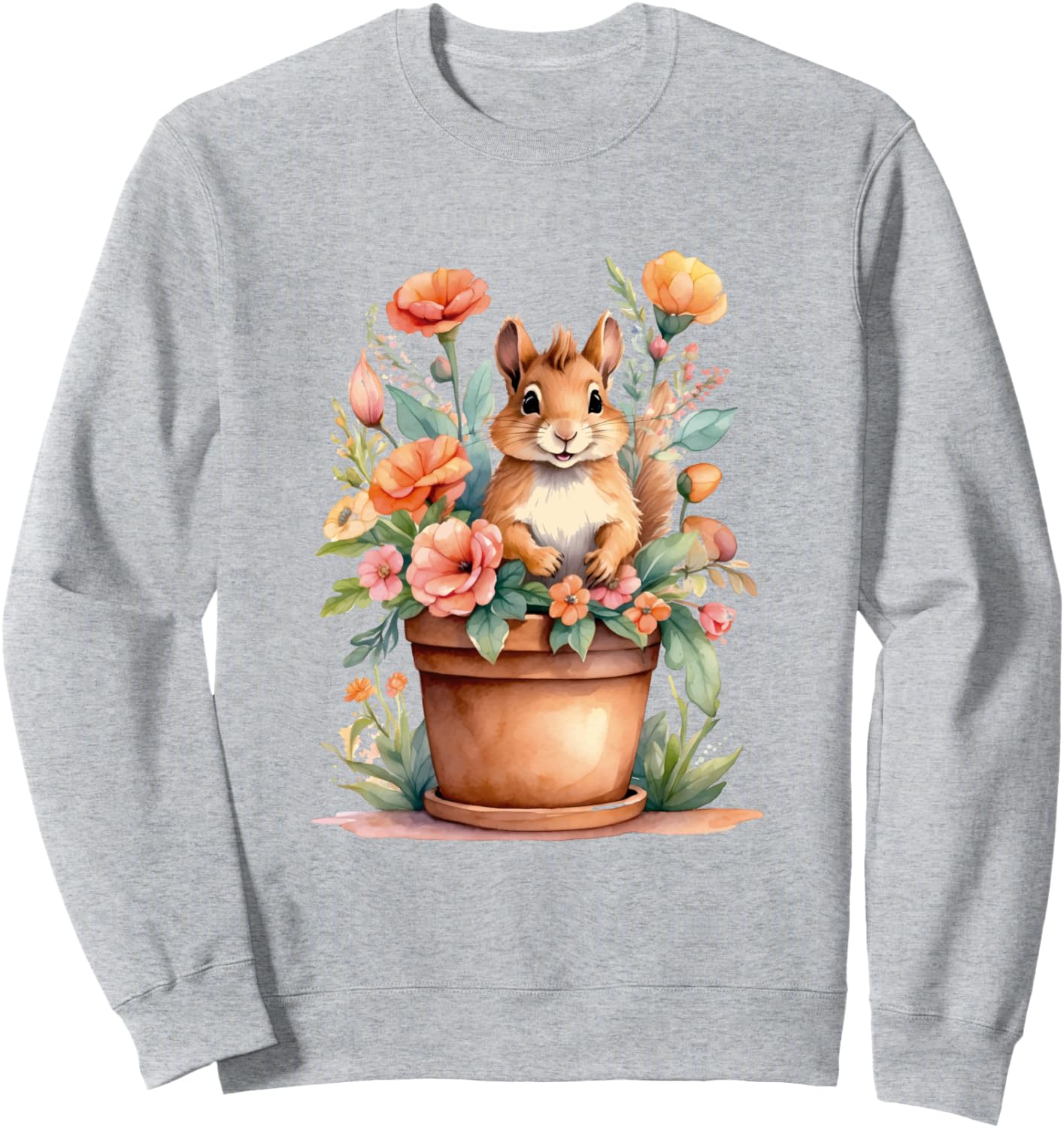 

Толстовка с цветочным рисунком бурундука для любителей сада и милым животным Charming Squirrel Floral Pot Illustrations, серый