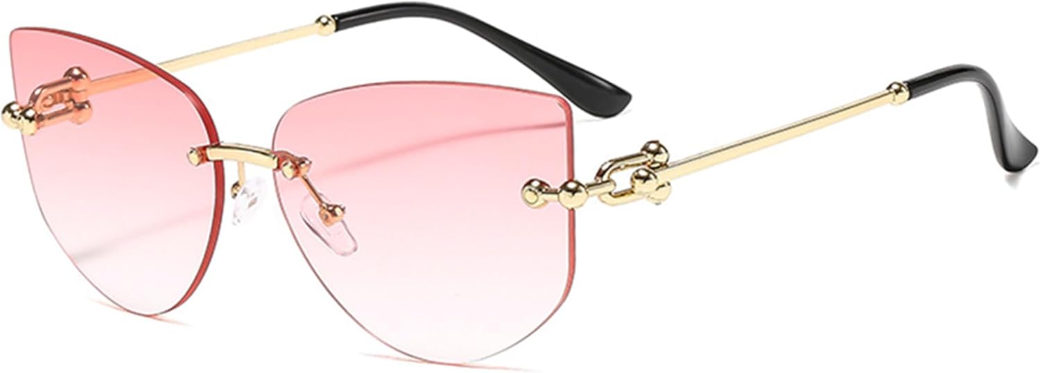 

bullabulling Модные безободковые солнцезащитные очки «кошачий глаз» для женщин, солнцезащитные очки с градиентными линзами, защита от ультрафиолета UV400, Gradient Pink