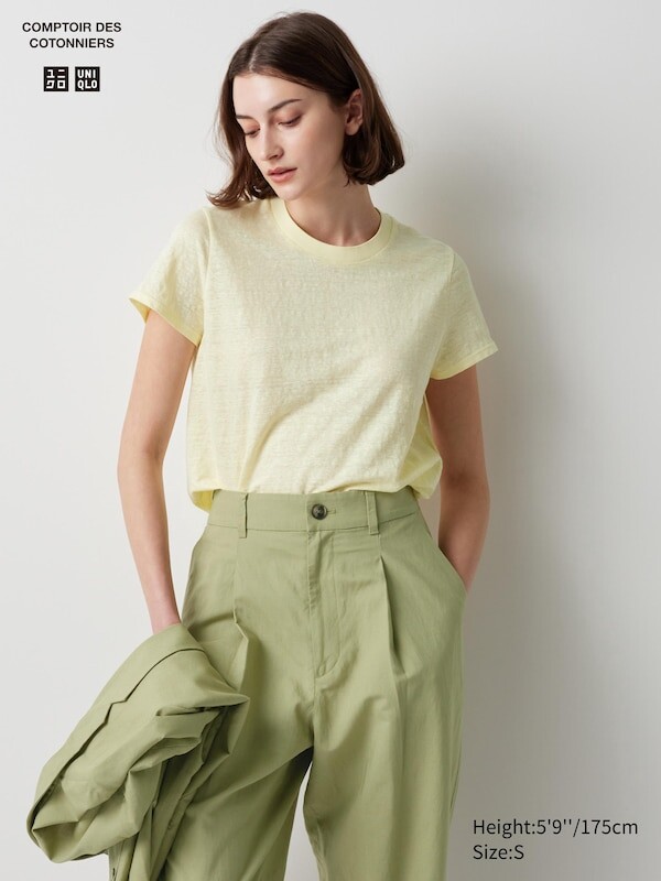 

Льняная футболка с круглым вырезом Uniqlo, желтый