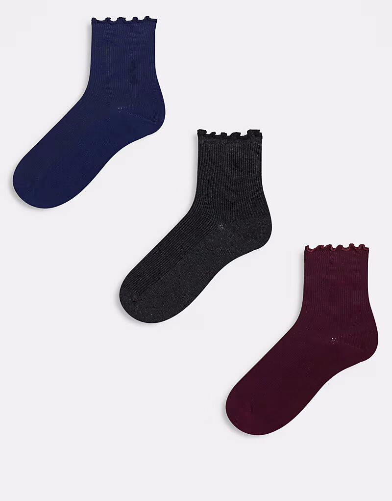 

ASOS DESIGN, 3 пары носков длиной до щиколотки с оборками, разноцветные