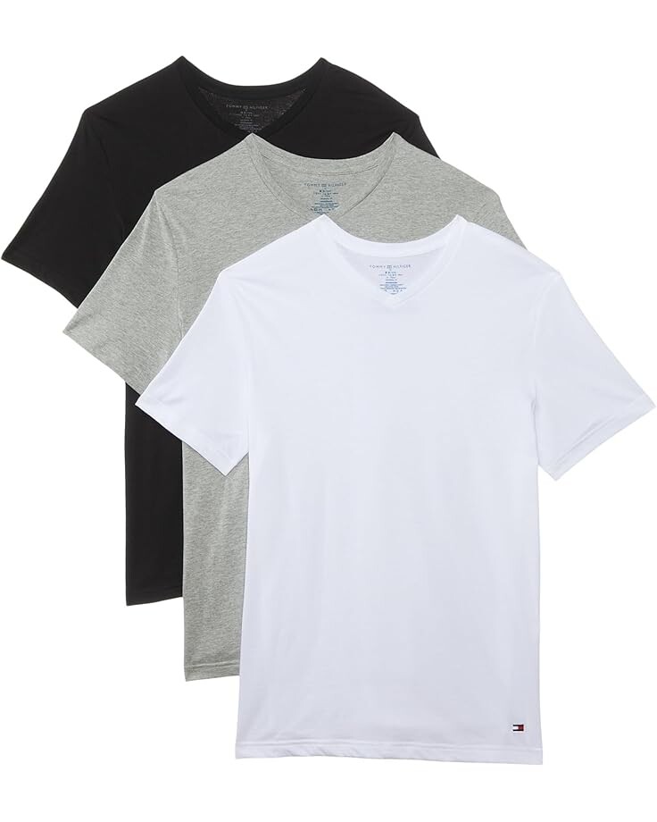 

Футболка Tommy Hilfiger Cotton Classic 3-Pack V-Neck Undershirts, цвет White/Grey Heather/Black