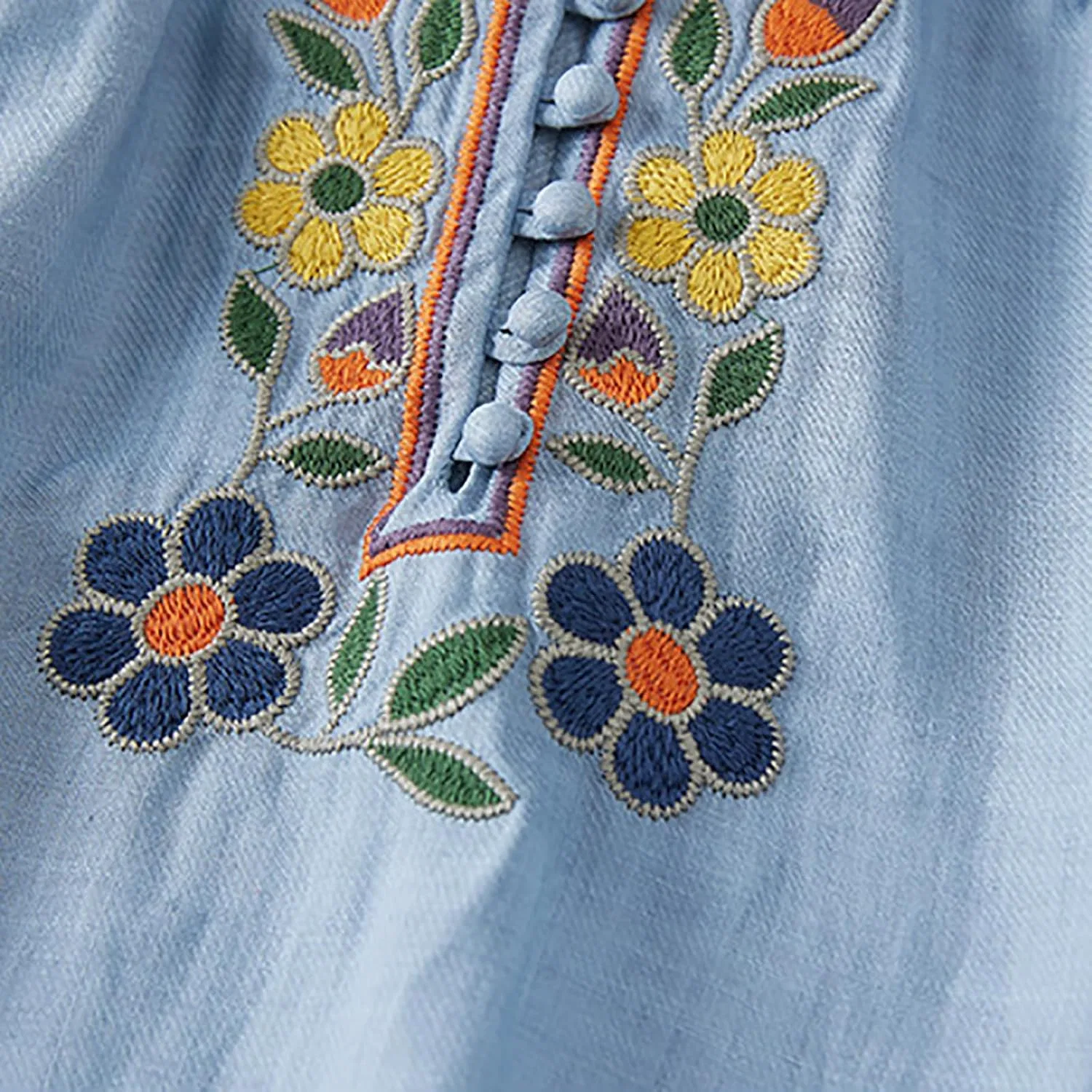 Блуза, льняная, свободная, светло-голубая — фото 4