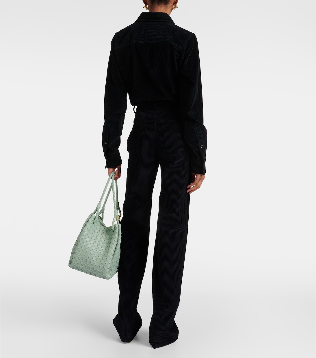 Высокие хлопковые вельветовые прямые брюки Bottega Veneta, Midnight Blue — фото 3