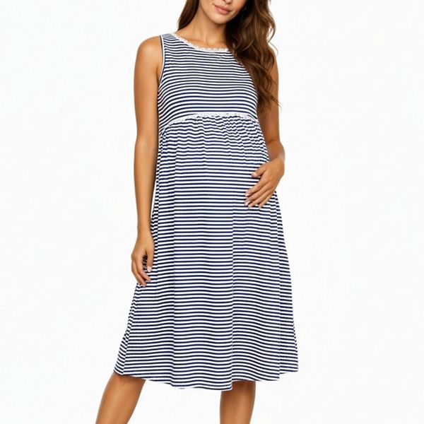 

Женское бесшовное платье-миди в полоску для беременных из мягкого эластичного трикотажа Anna-Kaci, Blue