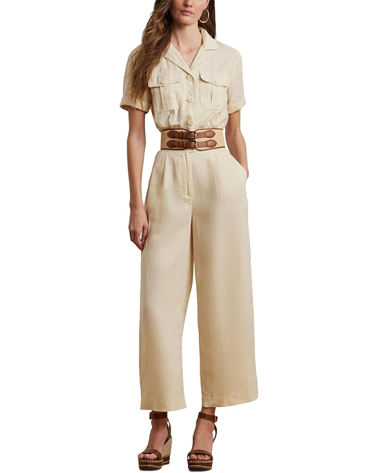 

Комбинезон Lauren Ralph Lauren Embroidered Linen Short-Sleeve Jumpsuit, цвет Ivory Beige