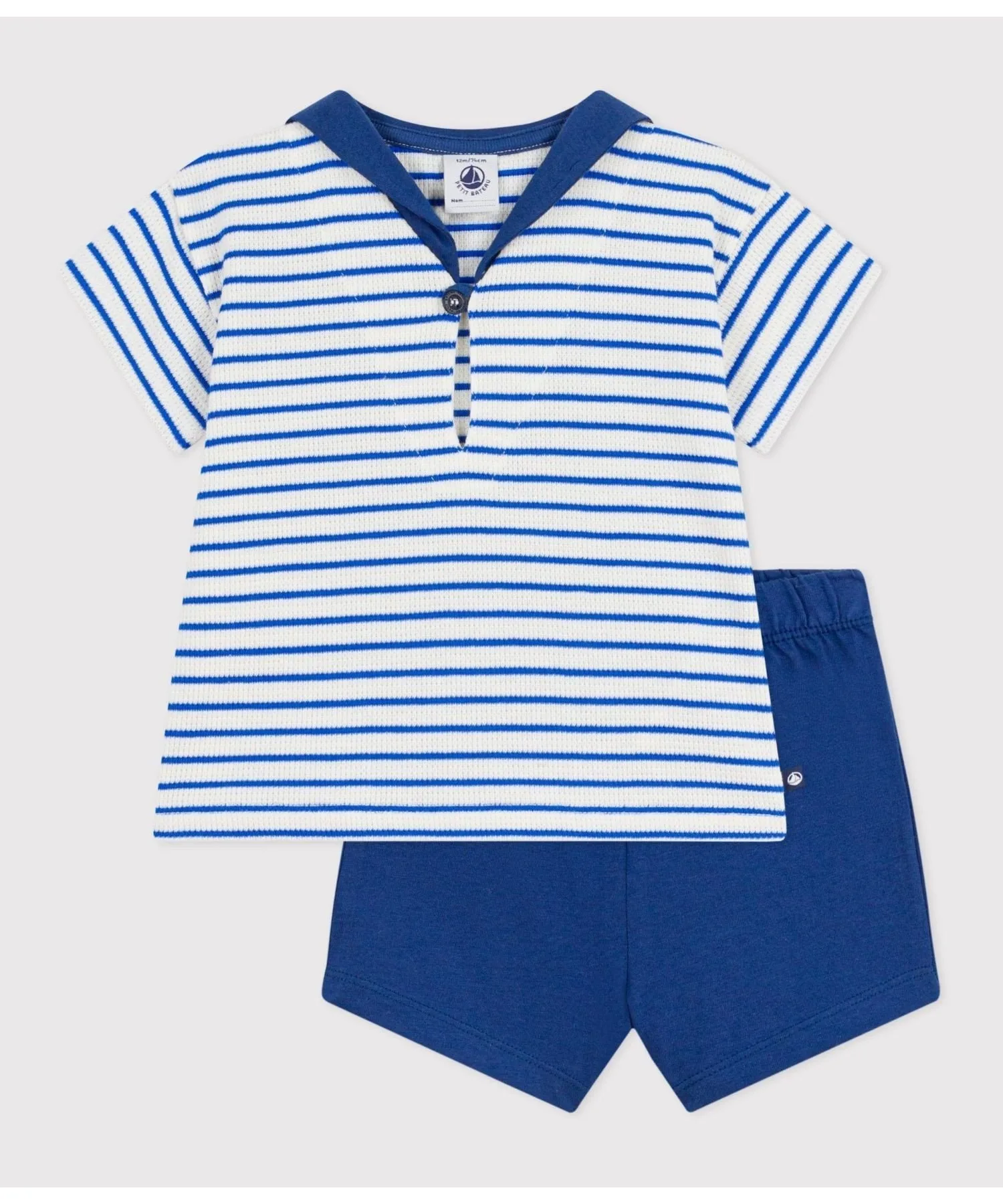 Детский комплект Border Baby из 2 предметов PETIT BATEAU, Off-white/blue — фото 4