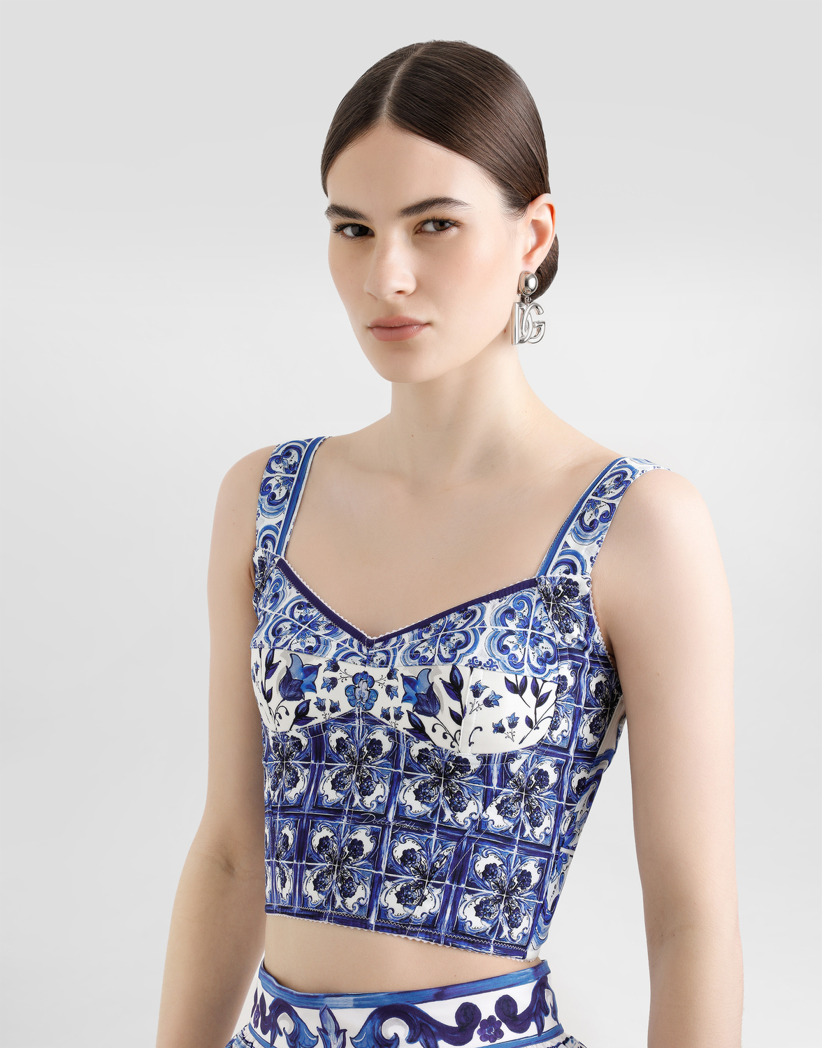 Корсет из шармеза с принтом майолика Dolce & Gabbana, мультиколор — фото 4
