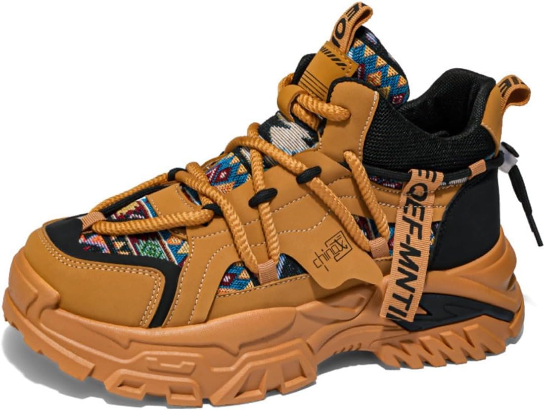 

Высокие кроссовки из искусственной кожи для мужчин, модные повседневные спортивные обувь для прогулок, тренировок и ежедневной носки с комфортной посадкой и современным городским стилем Zixcplaz, желтый