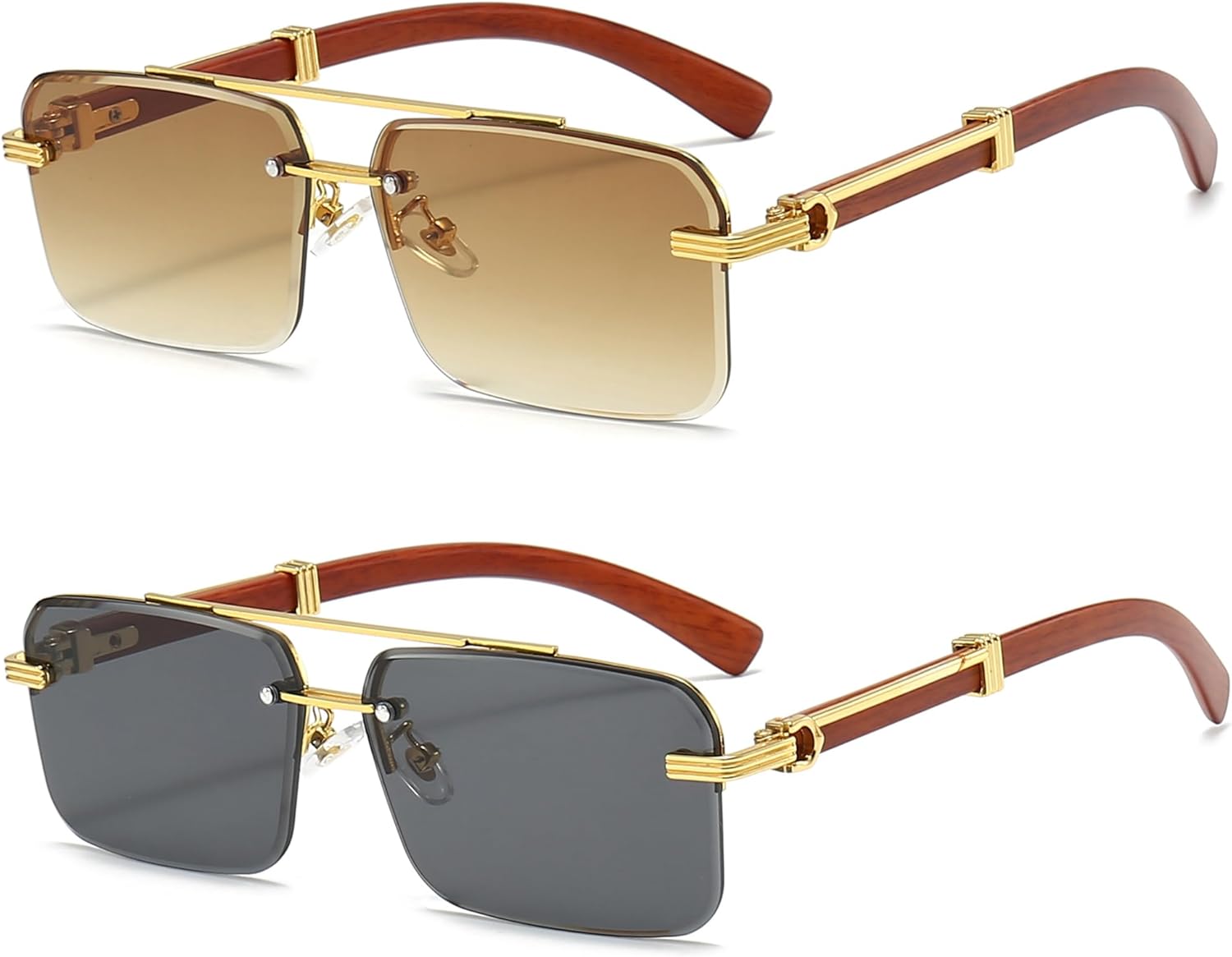 

Модные солнцезащитные очки без оправы прямоугольной формы для мужчин и женщин, квадратные солнцезащитные очки без оправы, защита от УФ-излучения UV 400 Teumire, A07 Gradient Brown Lens+grey Lens