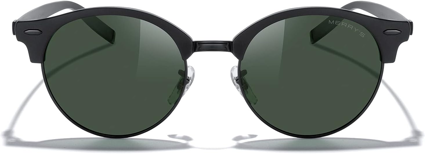 

Круглые поляризованные солнцезащитные очки MERRY для женщин и мужчин, классический ретро-стиль, полуободковая оправа, алюминиевые дужки MERRY'S, Matte Black Frame/Matte Black Bridge/G15 Lens