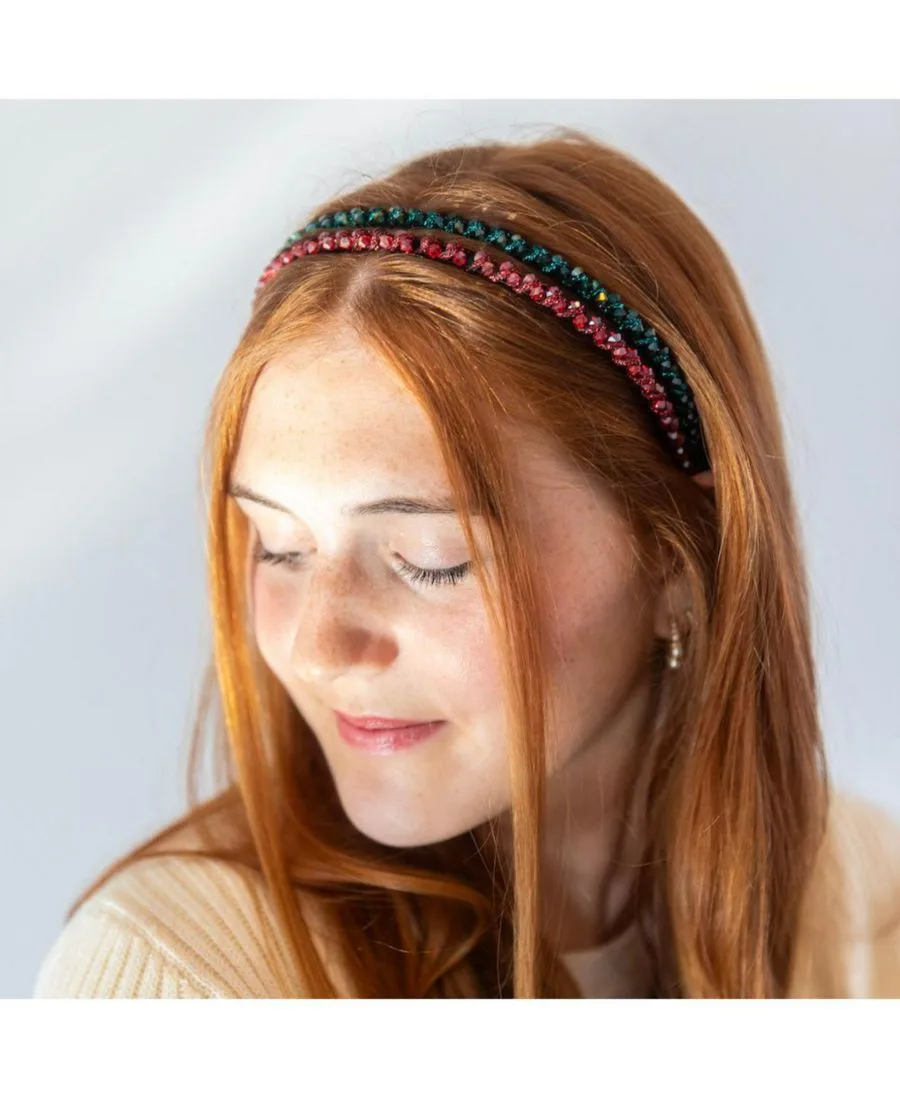 Headbands of Hope Набор тонких повязок на голову с бусинами - красный + зеленый — фото 2
