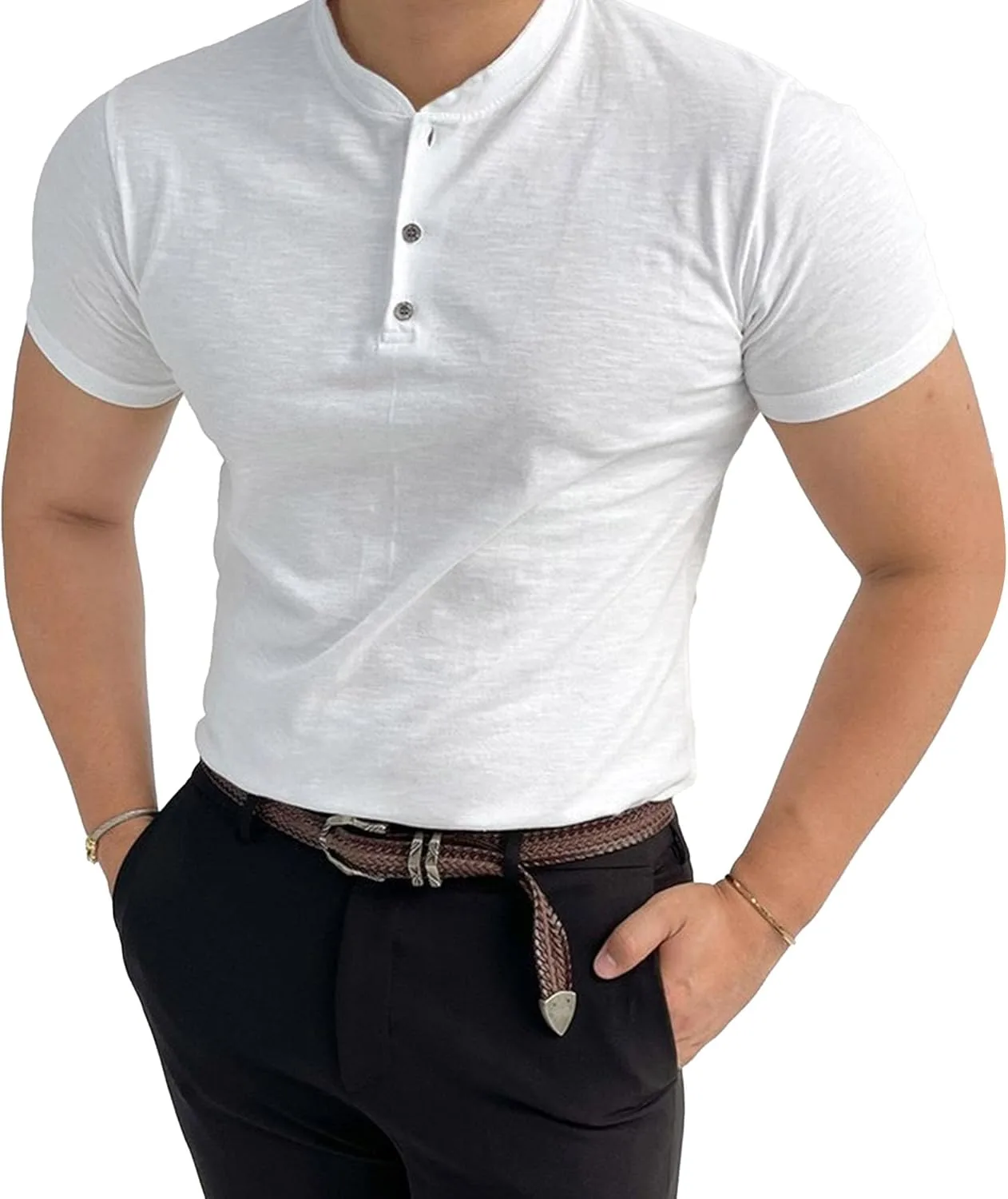 

Мужская футболка Henley с коротким рукавом Casual Stretchy Slim TrndTrsure
