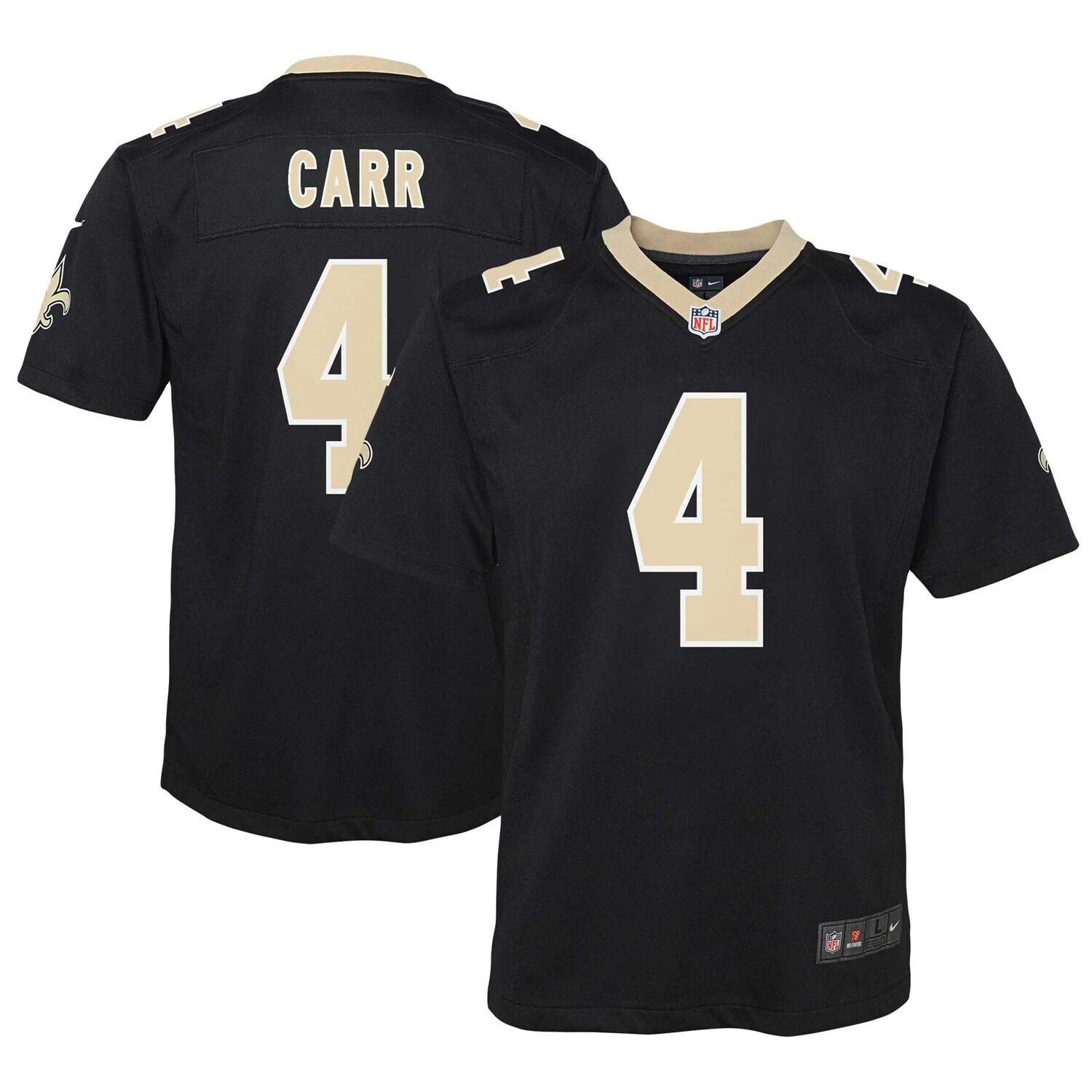 Молодежный черный игровой трикотаж Nike Derek Carr New Orleans Saints Nike