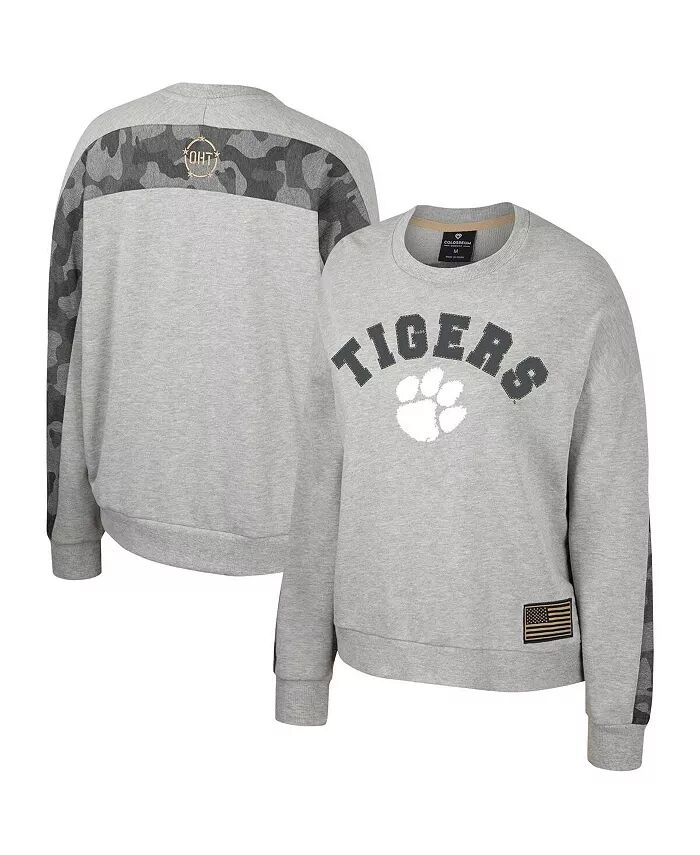 

Женская толстовка-пуловер Dolman цвета Heather Gray Clemson Tigers OHT в стиле милитари с флагом признания и званием Colosseum