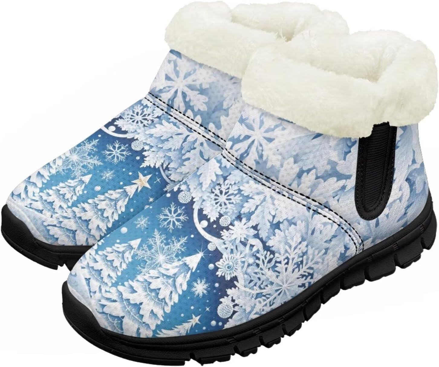 

Зимние детские ботинки Chririnla для мальчиков и девочек, с теплой подкладкой из искусственного меха, на щиколотку, противоскользящие, для малышей и детей постарше, Snowflake Pine Tree