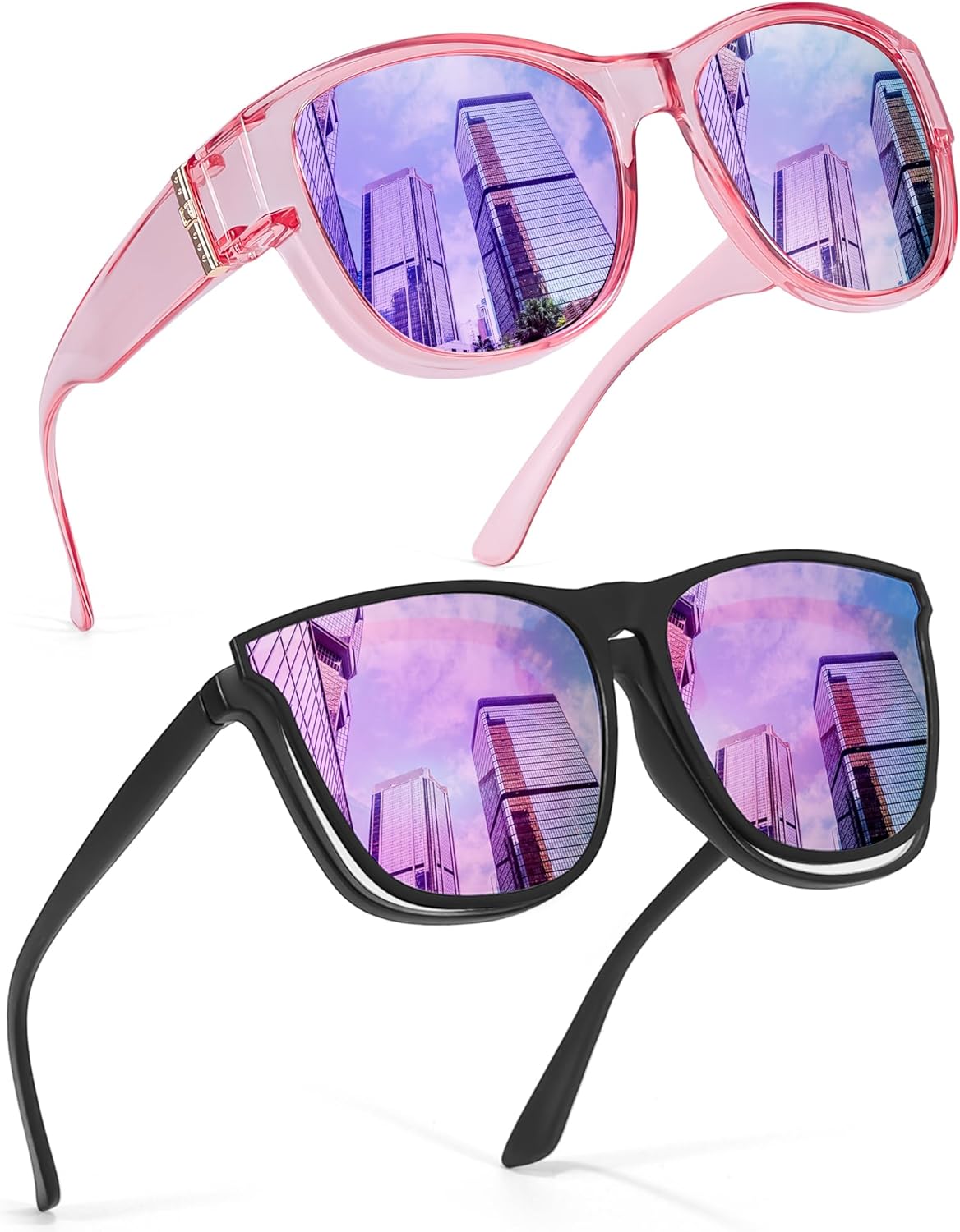 

Солнцезащитные очки FancyPink Polarized Fit Over Glasses для женщин с защитой от УФ-излучения - зеркальные очки, модные большие квадратные солнцезащитные очки, B02-fit Over Glasses(2packs）