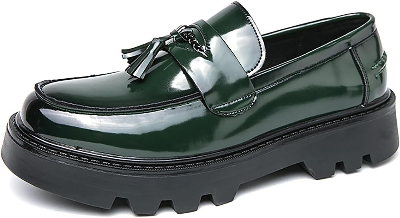 

Мужские лоферы из лакированной кожи с кисточками, подошва Lug, противоскользящие, деловые кожаные туфли с комфортным круглым носком, без шнурков, с низким каблуком, оксфорды, вечеринок, свадеб и выпускных Lvomu, зеленый