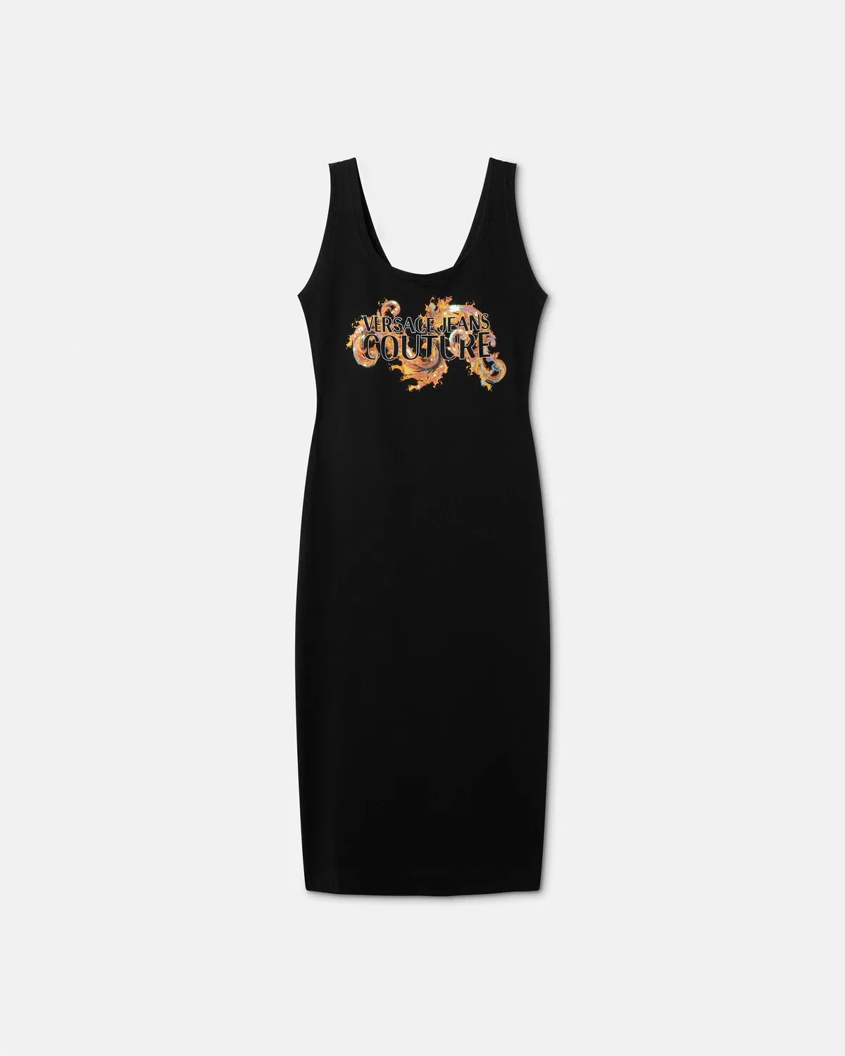 Длинное платье из хлопкового джерси с принтом и вышивкой VERSACE, черный