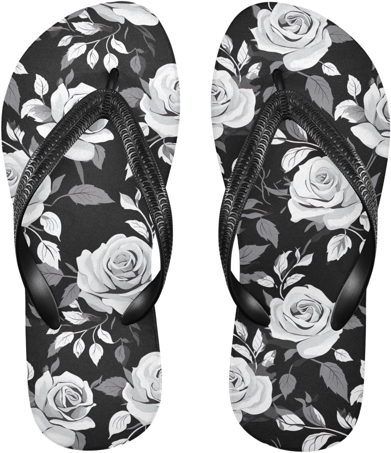 

Шлепанцы SPRIPORT White Rose Black Slim для женщин и мужчин, удобные повседневные вьетнамки с мягкой стелькой и нескользящей резиновой подошвой, для ванной, душа, прогулок, летнего пляжа, Multicoloured