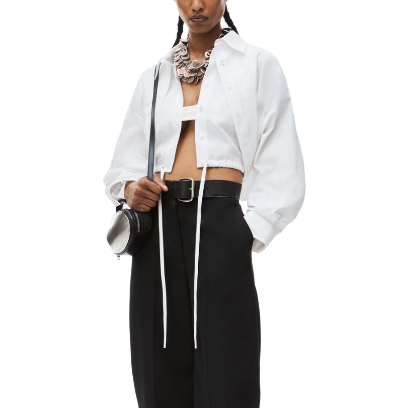 Многослойная укороченная рубашка с длинными рукавами Alexander Wang, белая — фото 4