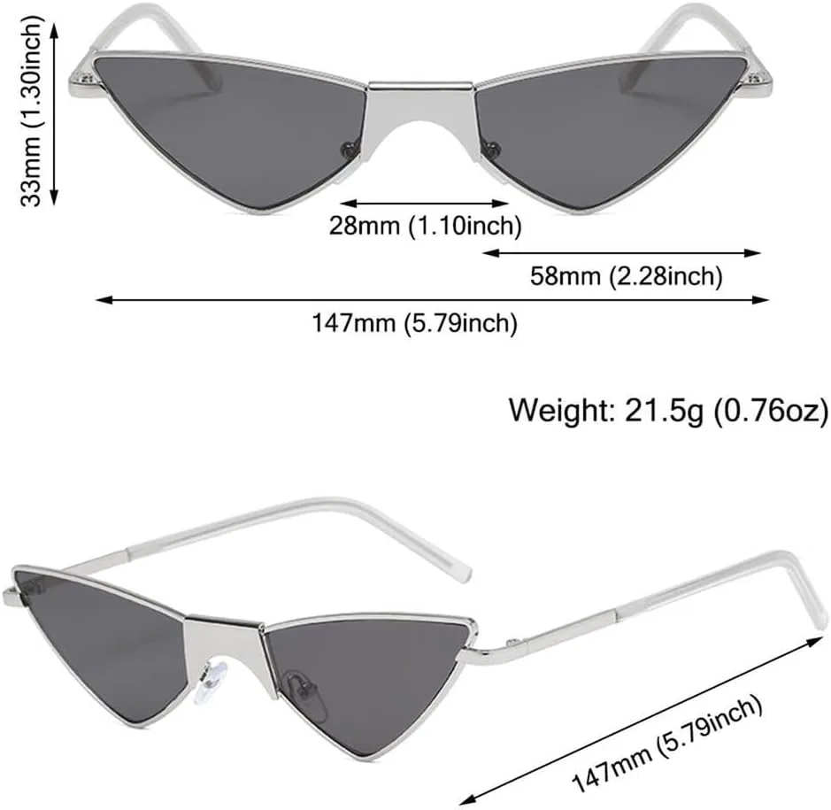 

Стильные солнцезащитные очки «кошачий глаз» треугольной формы для фотосессий, защита от ультрафиолета UV400, металлические линзы для женщин KTUCN, Silver-blue