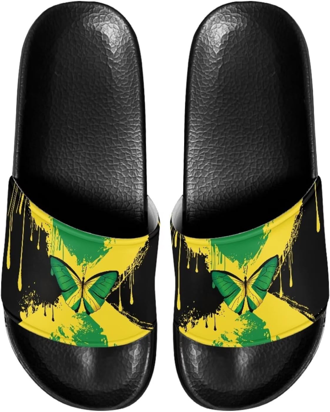

Женские тапочки JUDENTIDOS с открытым носком, нескользящей подошвой, однотонной застежкой и мягкой плоской подошвой, Jamaican Flag Butterfly