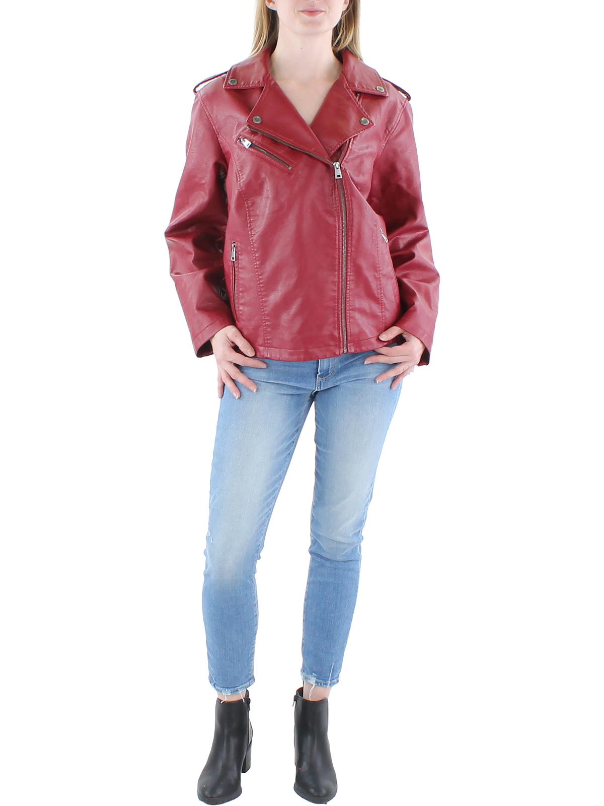 

Плюс Женская искусственная кожа мото куртка кожаная Levi's, темно-красный