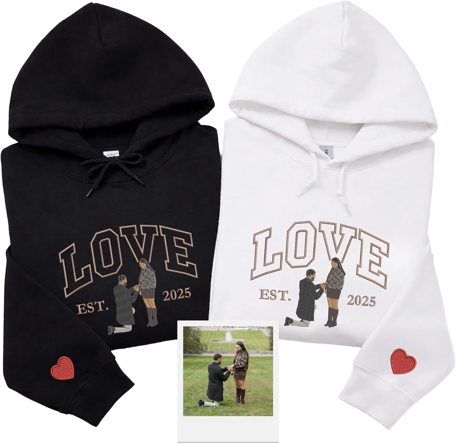 

Кастомный худи-сет для пары с вышивкой по фото — подарок на годовщину, свадьбу или День святого Валентина COUPLEHOODIES