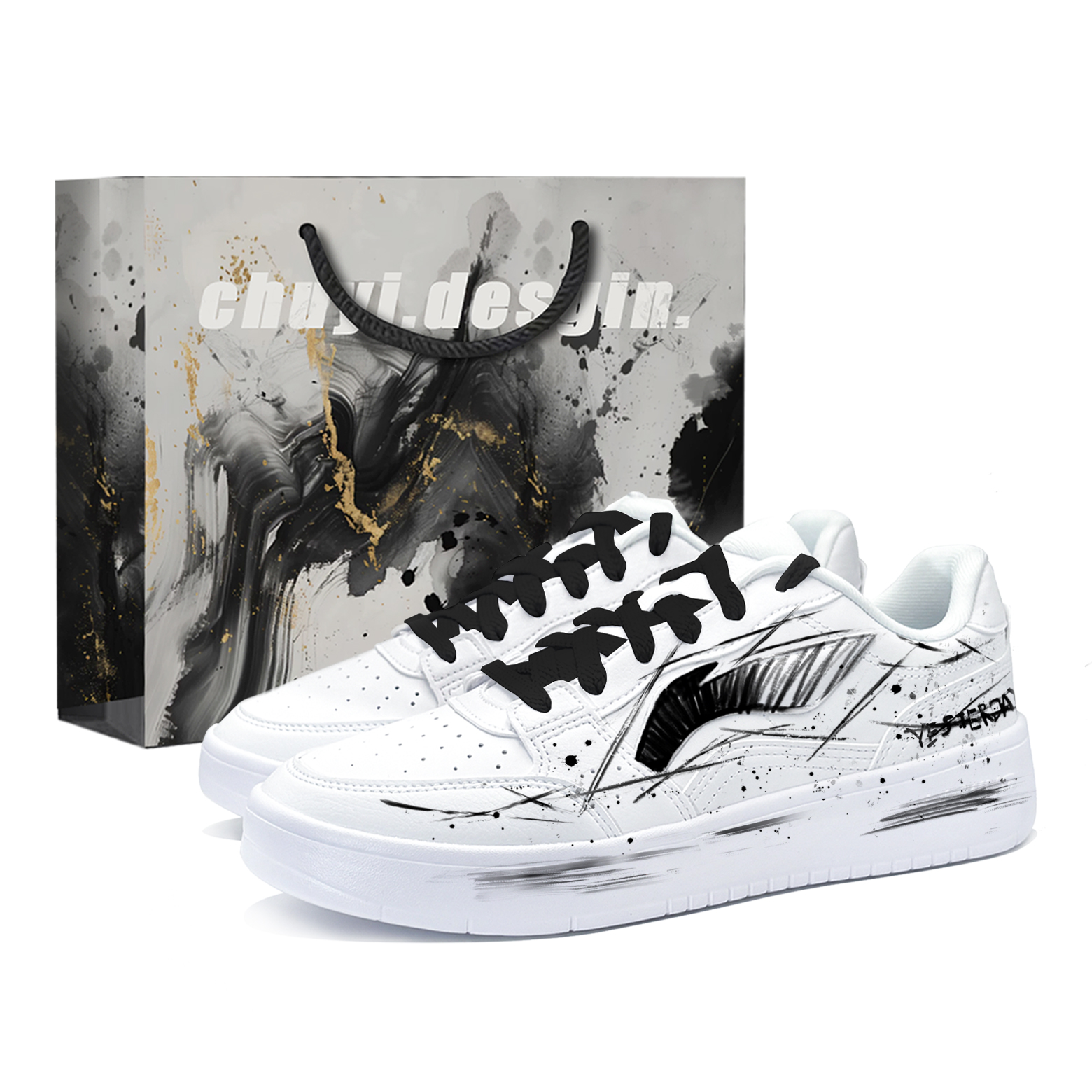 

Сумка для покупок Li-Ning Sycee, Ink Shadow, First Culture V, искусственная кожа, износостойкая и нескользящая, низкая, черный белый