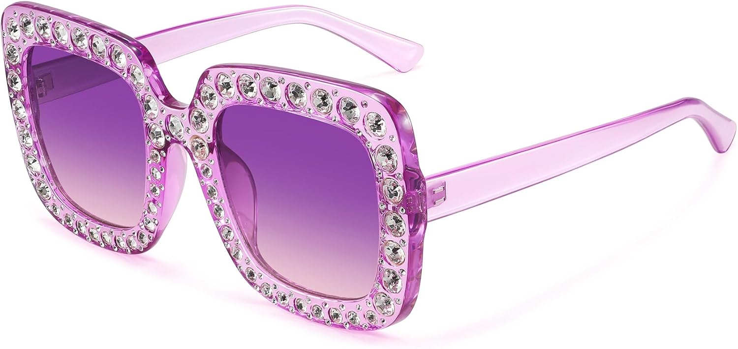 

Солнцезащитные очки MEETSUN Elton Square со стразами | Крупные блестящие очки для женщин в оправе с бриллиантами | Ретро 70-х для пляжа и дискотеки, Purple Frame/Purple Gradient Lens Sunglasses)