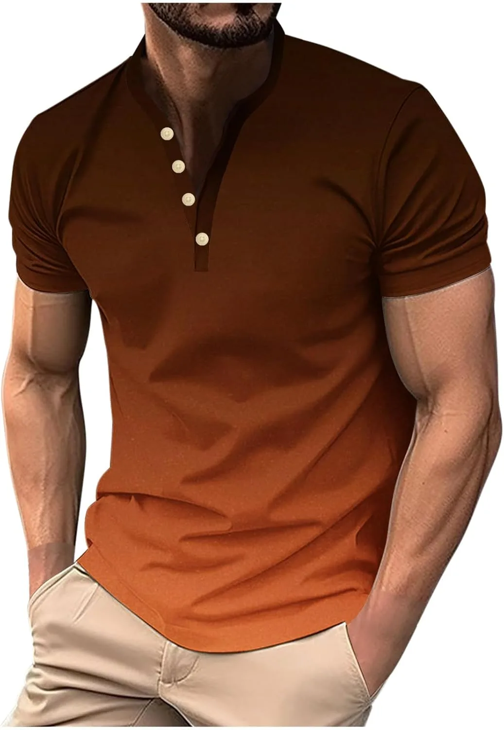

Мужская футболка Henley с коротким рукавом, легкая, модная, Slim Fit, V-образный вырез QUNPIU