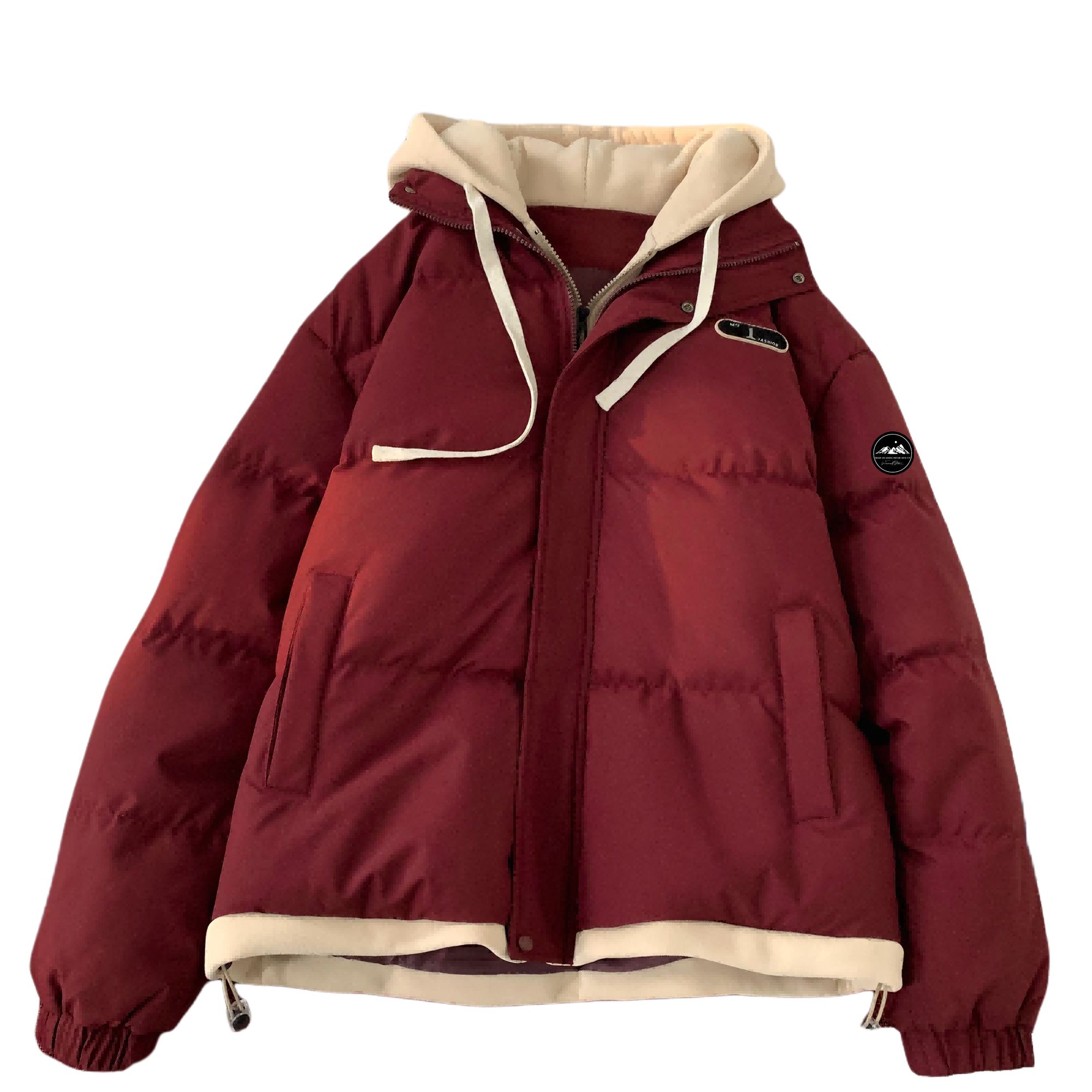 

Пуховик женский с капюшоном утепленный стеганый WARRIOR, burgundy (diy badge)