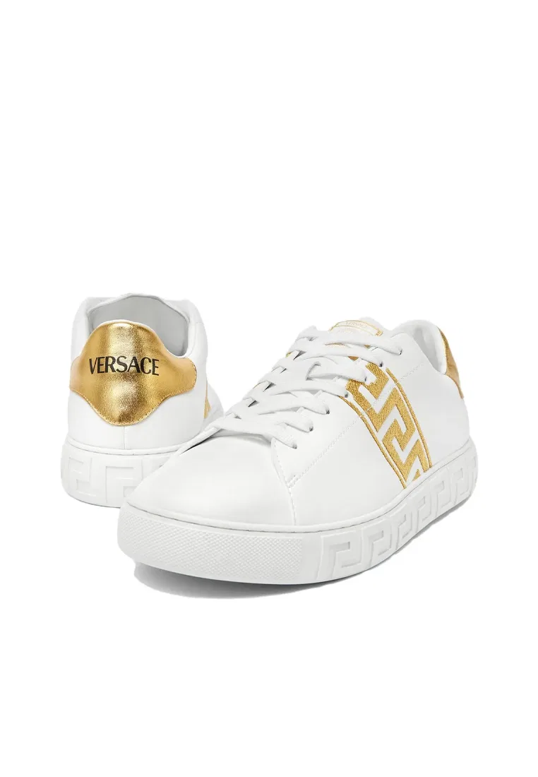 Кроссовки мужские с вышивкой Greca, модель 10144601A00776, Versace, белые — фото 3