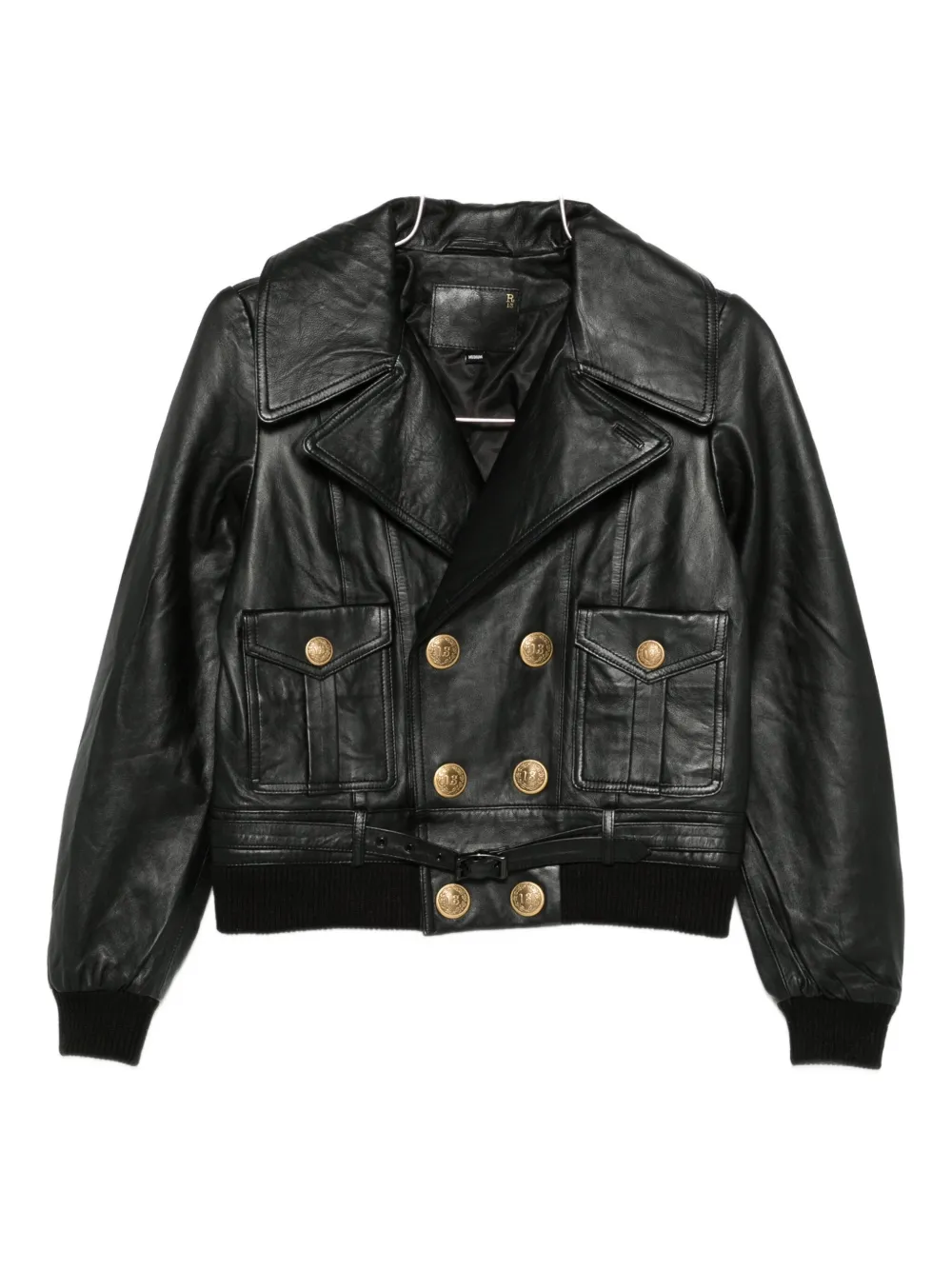 

Двубортный жакет из искусственной кожи R12, черный