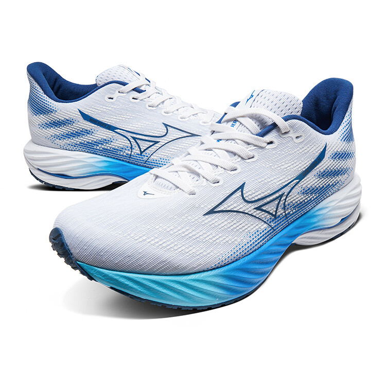 Кроссовки Wave Rider 28 мужские с низким верхом белого/синего цвета Mizuno — фото 4