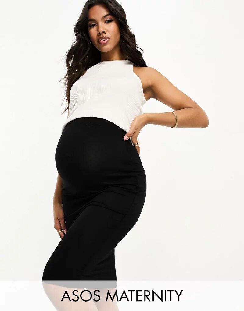 

Черная трикотажная юбка-карандаш миди ASOS DESIGN Maternity