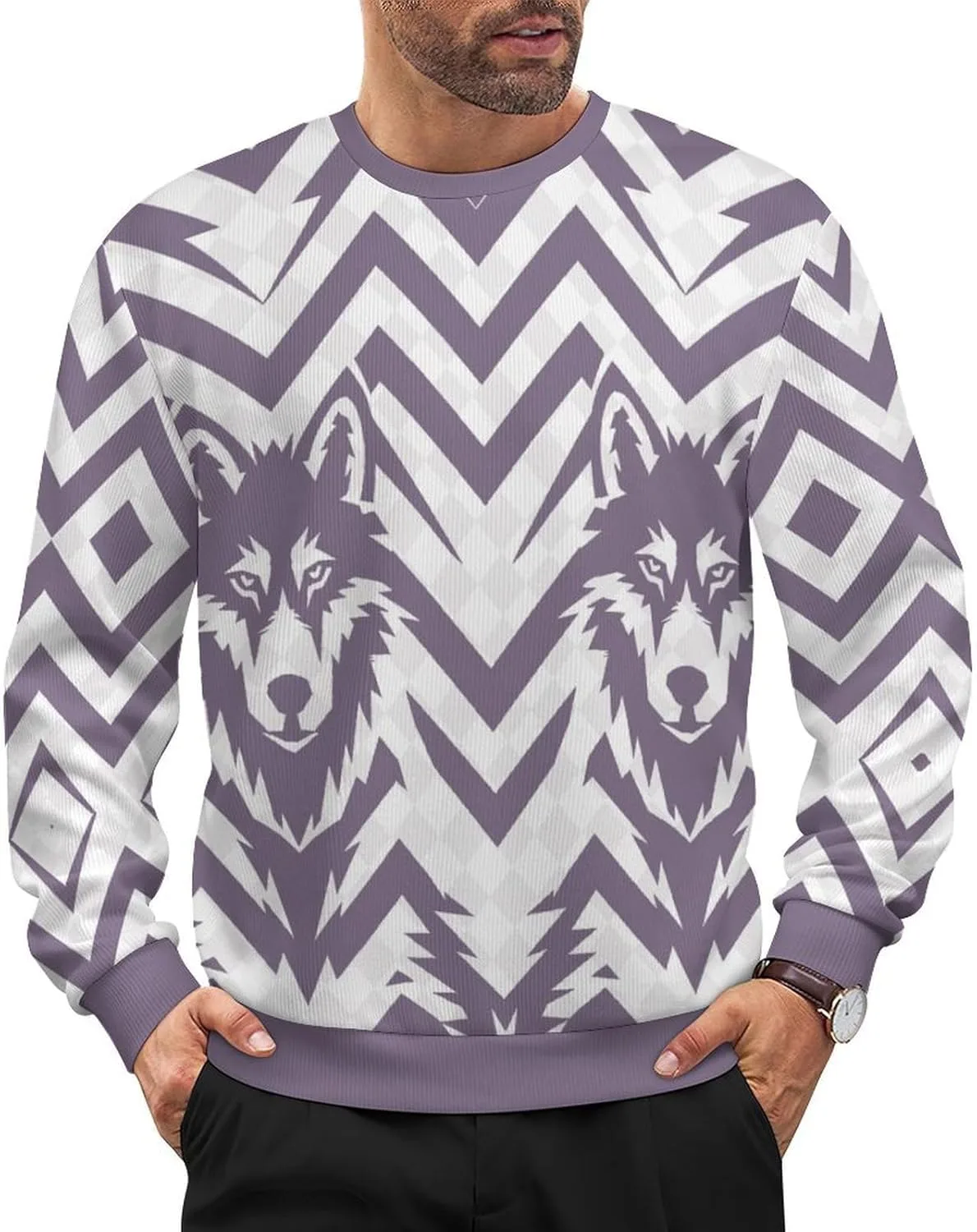 

Мужской свитер с животным принтом, свободный, с длинными рукавами и круглым вырезом HLSDFRES