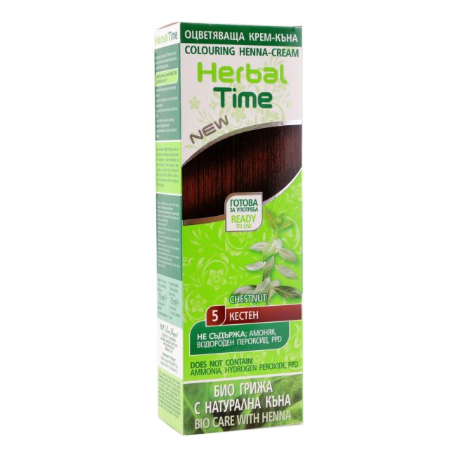 

Окрашивание хной крем-краска для волос Herbal Time, цвет 5 chestnu, 75 мл