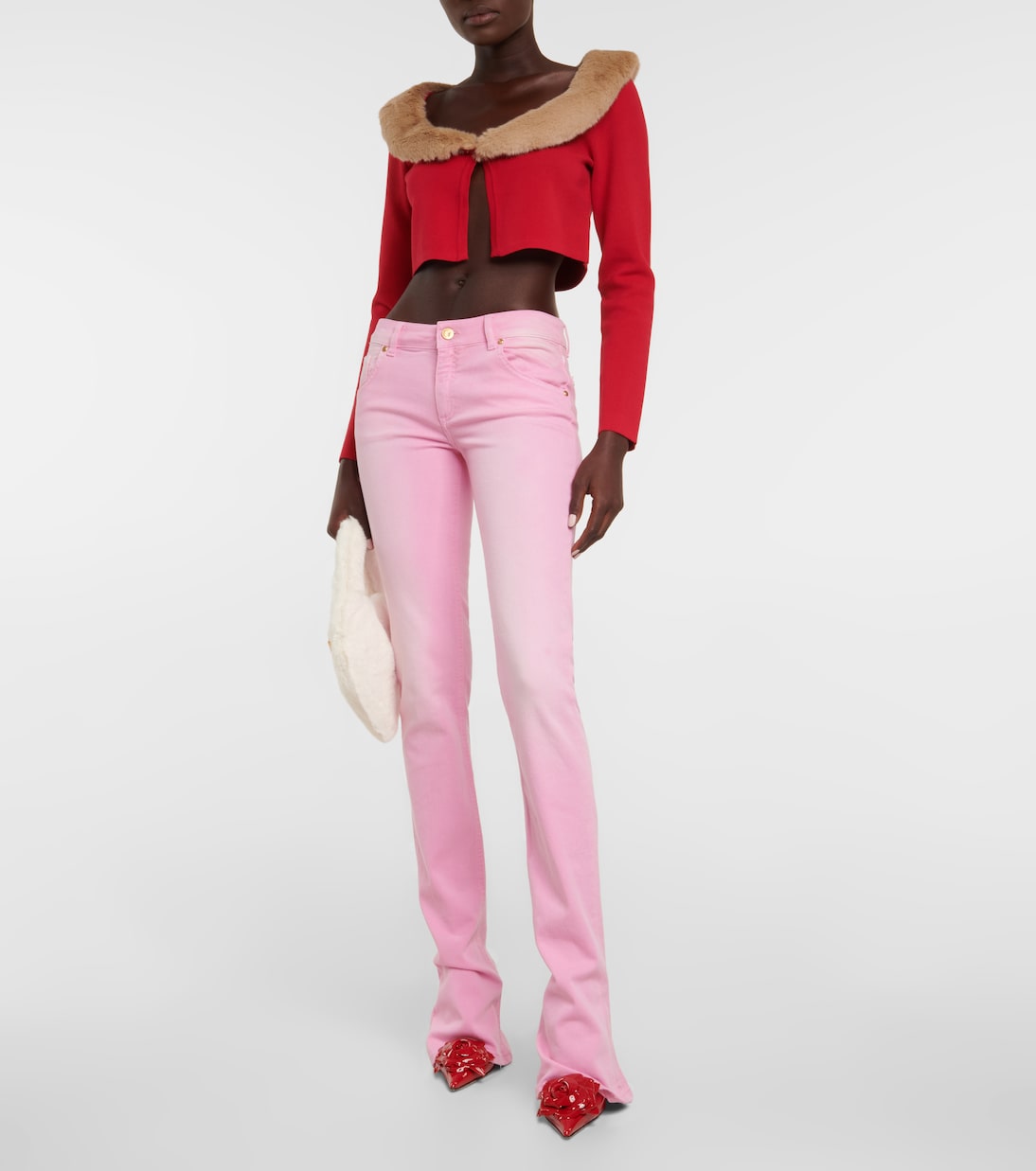 Трикотажный кардиган с отделкой из искусственного меха Blumarine, Rouge — фото 2