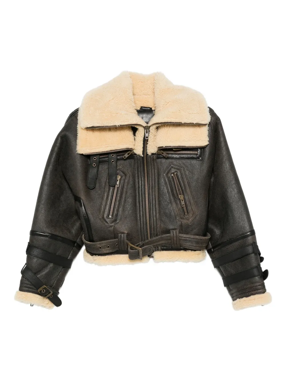 

Куртка с воротником из овчины и поясом R13, черный