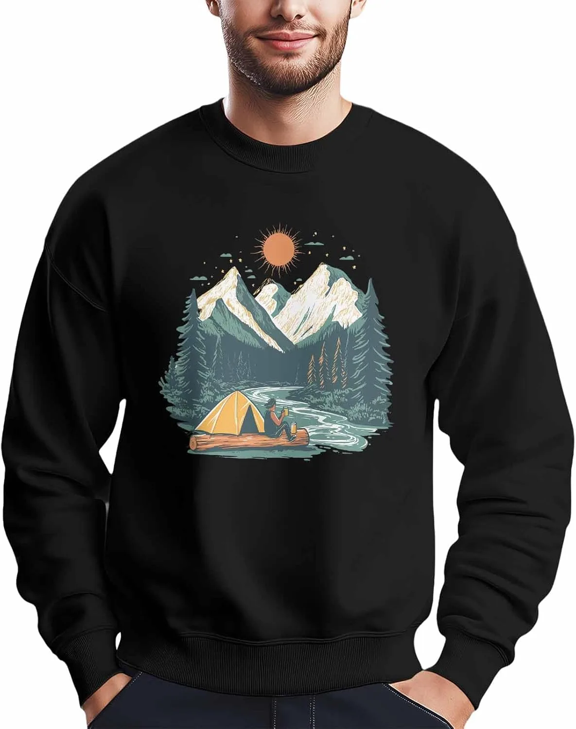 

Мужской свитшот Camping by The Forest Lake с принтом, лонгслив Winvebermior