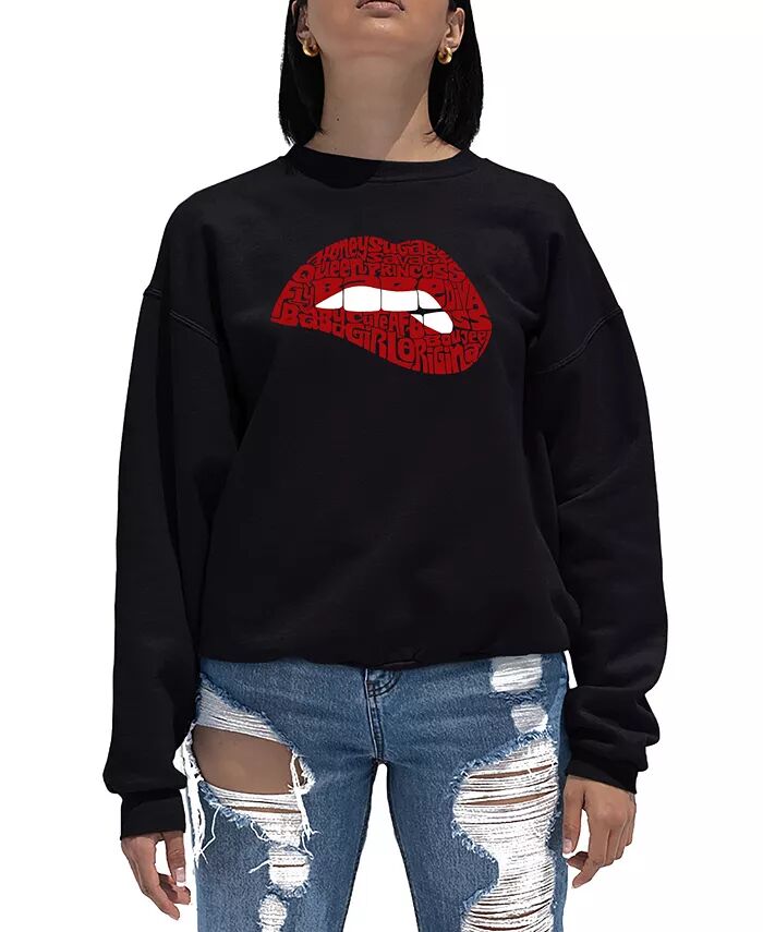 

Женская толстовка Word Art Crewneck Savage Lips LA Pop Art, черный