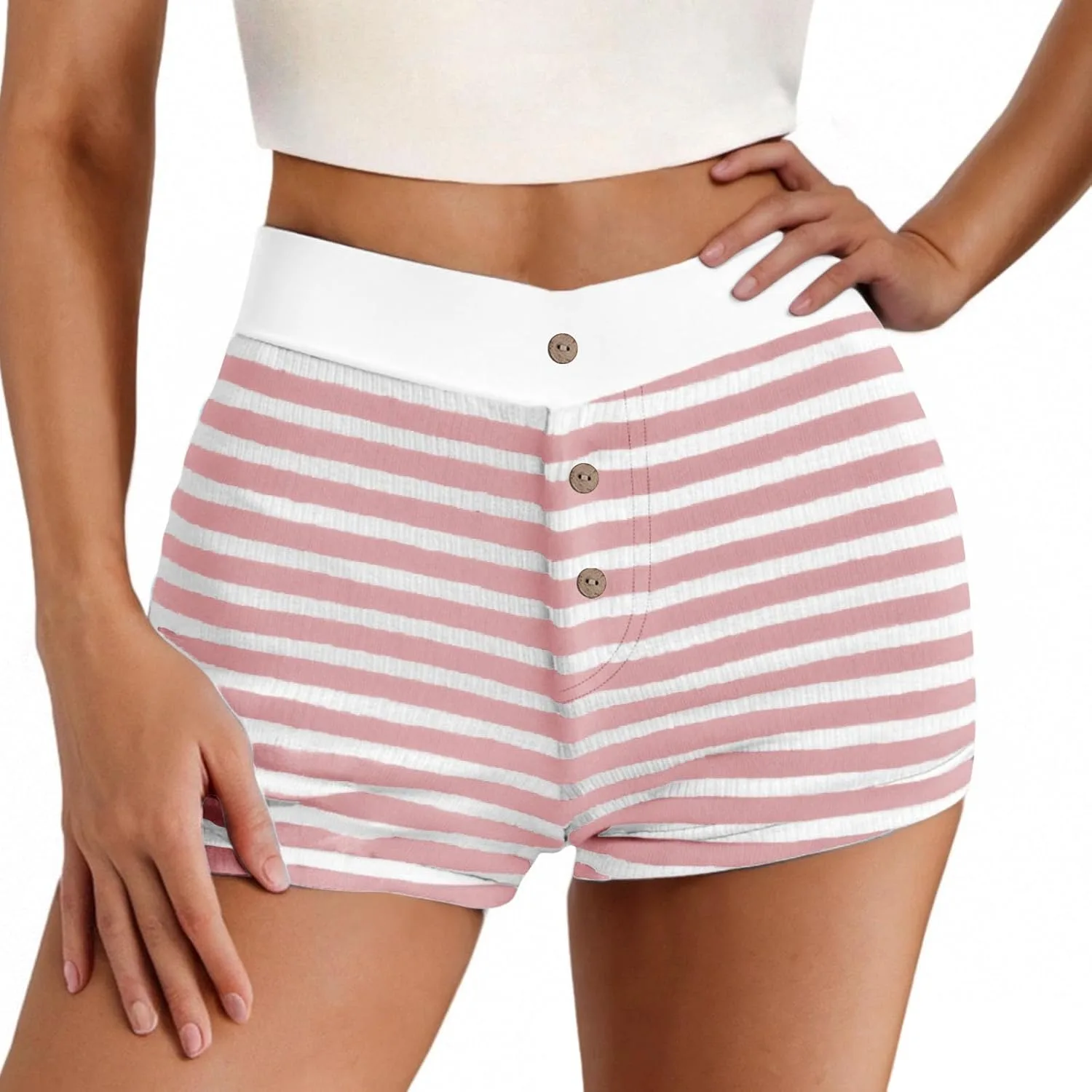 

Xiaojmake женские шорты с полосками, эластичным поясом и застежкой спереди
