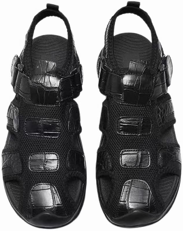 

Мужские повседневные сандалии с закрытым носком из аутентичной экзотической кожи крокодила, настоящей кожи аллигатора, черные, для отдыха Generic