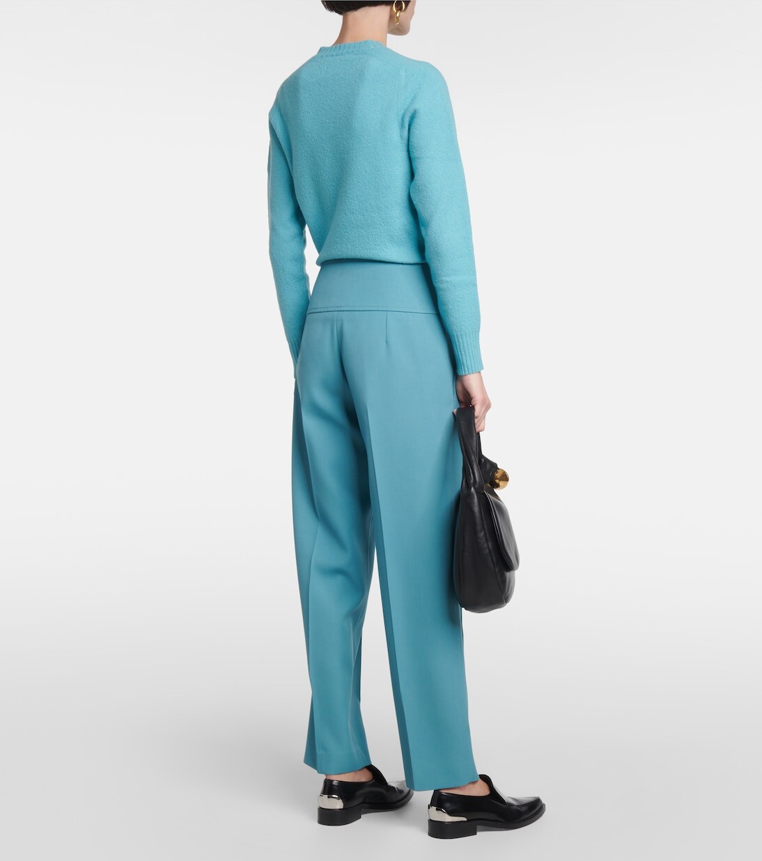 Широкие брюки со складками из шерсти Jil Sander, зеленый — фото 3