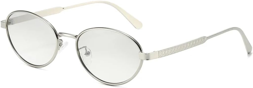 

Солнцезащитные очки для мужчин и женщин - защита UV400 - градиентные линзы, овальные линзы в стиле панк, металлические петли, для занятий спортом на открытом воздухе и вождения DSVIGF, Silvery