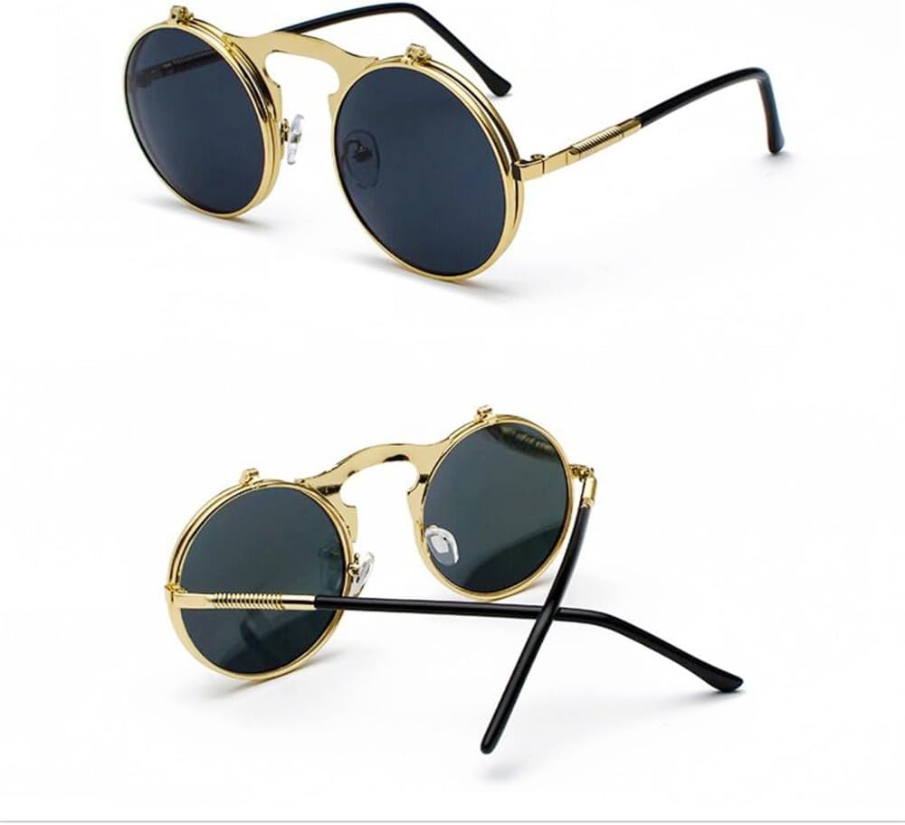 

MUTYNE Металлические солнцезащитные очки в стиле стимпанк для женщин, модные круглые очки в винтажном стиле, женские солнцезащитные очки с защитой от УФ-излучения UV400, Gold Gray